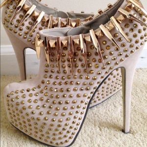 Nude Gold Studded Ankle Boots/Platforms